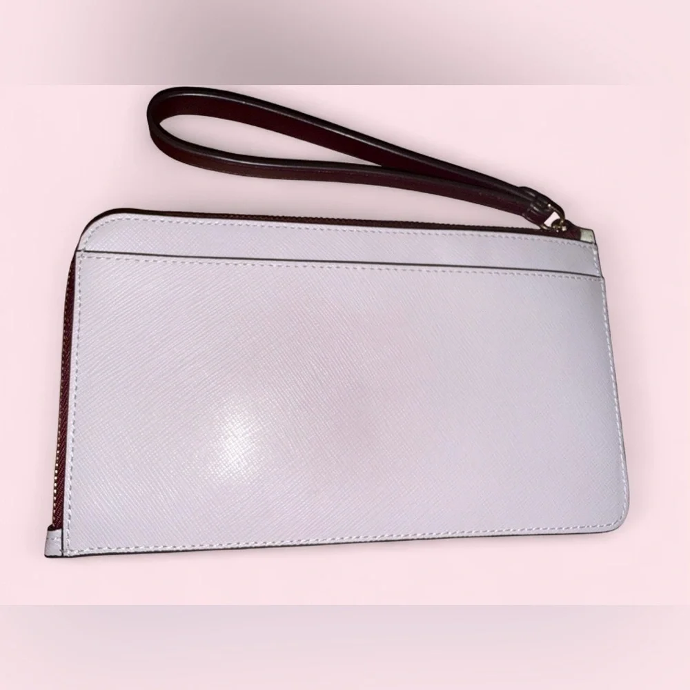 Kate Spade Colorblock Wristlet Wallet Cream Pastel Purple Burgundy Zip Clutch